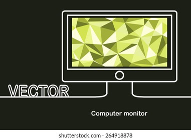Vector monitor icon and space for text. Flat design.Banners.Seamless geometric background