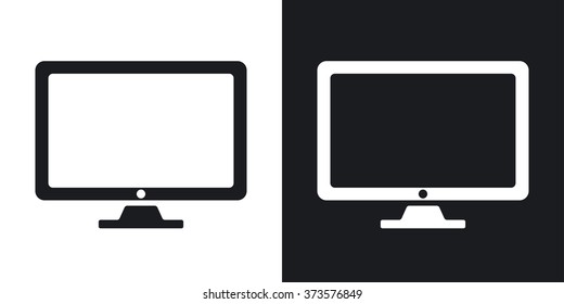 Vector monitor icon. Two-tone version on black and white background