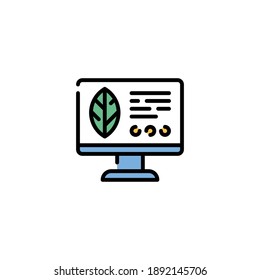 Vektormonitor mit Vorlage für Blattsymbol. Line Illustration des intelligenten Bewirtschaftungsprozesses. Einfaches Symbol für die Computerverwaltung. Digitales System für die Überwachung von Nutzpflanzen