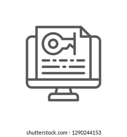 Vector monitor with password, text key line icon. Symbol and sign illustration design. Isolated on white background