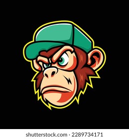 vector monkey with cap mascot logo esport template, badge, emblem, printing	
