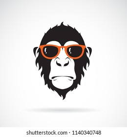 Vector of monkey head wearing glasses on white background. Wild Animals. Fashion. Easy editable layered vector illustration.