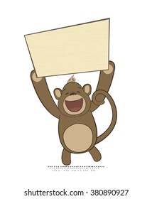 Vector monkey holding poster with copy-space, New Year 2016 symbol in Oriental zodiac