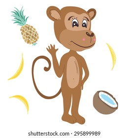 Vector Monkey Illustration | Flat design kids toy style marmoset picture isolated on white background