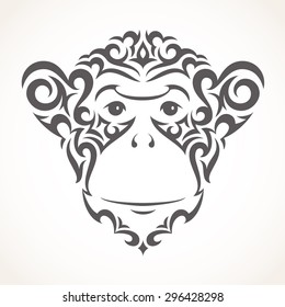 Vector  monkey isolated on white background. Tribal style illustration.