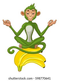 Vector monkey isolated on white background. The monkey meditates on bananas.