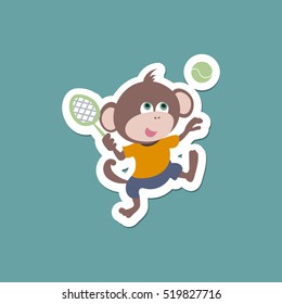 Mono vectorial jugando al tenis. Pegatina.
