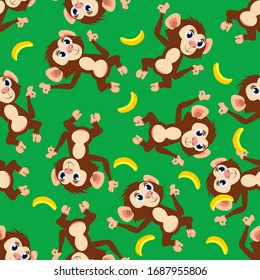 Vector monkey seamless pattern background pattern. Children's background with cartoon character.