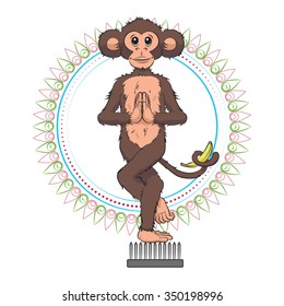 Vector monkey in a yoga pose. Vector clip art illustration in a single layer.