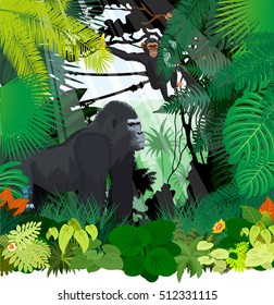 vector monkeys in jungle