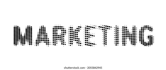 Vector Mono Color Decorative Background with Dot Pattern and Word Marketing. Business Abstract Illustration with Optical Effect for Banner, Poster, Print