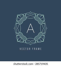 Vector mono line frame. Elegant monogram design template.