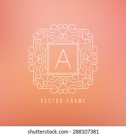 Vector mono line frame. Elegant monogram design template.