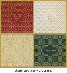 vector mono line graphic design templates for logo, labels, badges, business signs, greeting cards, wedding invitations and retro parties on abstract backgrounds with arabian patterns