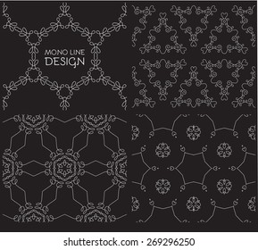 Vector mono line graphics seamless pattern collection. Vector illustration