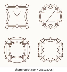 Vector mono line monograms. Y, Z.
Vector monograms. Geometric frames with letters in mono line style.