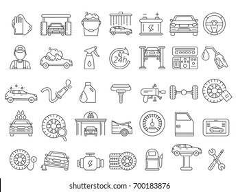 Vector mono line pictures of automobile parts. Repair car services