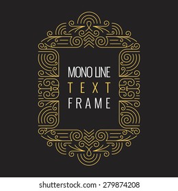 Vector Mono Line style Geometric Frame Template for Text. Golden Monogram Design element for Labels and Badges