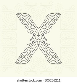 Estilo de línea vectorial Mono Fuente geométrica Su para texto, eslogan, plantilla o publicidad. Elemento Golden Monogram Design para etiquetas y distintivos. Letra X