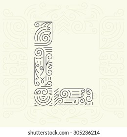 Estilo de línea vectorial Mono Fuente geométrica Su para texto, eslogan, plantilla o publicidad. Elemento Golden Monogram Design para etiquetas y distintivos. Letra L