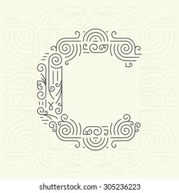 Vector Mono Line style Geometric Font Your for Text, Slogan, Template or Advertising. Golden Monogram Design element for Labels and Badges. Letter C