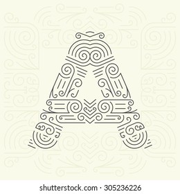 Estilo de línea vectorial Mono Fuente geométrica Su para texto, eslogan, plantilla o publicidad. Elemento Golden Monogram Design para etiquetas y distintivos. Letra A