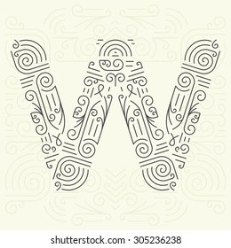 Fonte geométrica de estilo de linha monocromática de vetor Seu para texto, slogan, modelo ou propaganda. Elemento de design de monograma dourado para etiquetas e emblemas. Letra W