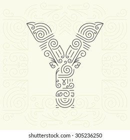 Vector Mono Line style Geometric Font Your for Text, Slogan, Template or Advertising. Golden Monogram Design element for Labels and Badges. Letter Y