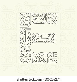 Vector Mono Line style Geometric Font Your for Text, Slogan, Template or Advertising. Golden Monogram Design element for Labels and Badges. Letter E