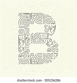 Vector Mono Line style Geometric Font Your for Text, Slogan, Template or Advertising. Golden Monogram Design element for Labels and Badges. Letter B