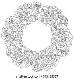 Vector monochrom abstract frame for design, coloring. Black and white doodle mandala