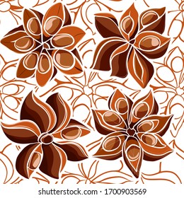 vector monochrom seamless pattern with star anise elements. pattern fot kitchen textile, cooking culinary magazine, website, and recipe book