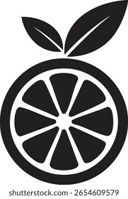 Ícone de fatia de citrino monocromático de vetor com segmentos pretos sólidos e design minimalista em fundo branco