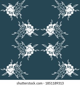 Vector Monochromatic Dusty Blue Peonies Composition seamless pattern background. Perfect for fabric, wallpapper and scrapbooking projects.