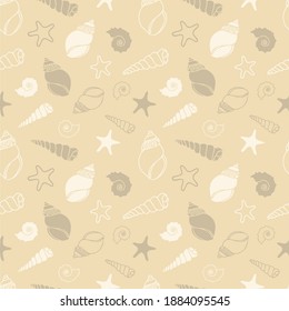 Vector Monochromatic Neutral Seashells seamless pattern perfect for invitations, packaging, wallpaper, fabric, and scrapbooking.  Contact me for custom projects- illustrations and vector designs.