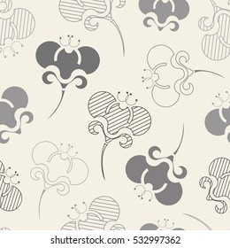 Vector monochromatic pattern with repetition of flower blossoms. Seamless background