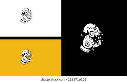 Vector of a monochromatic skull logo design in black, white, and yellow