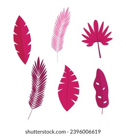 Hojas tropicales monocromáticas vectoriales en blanco.