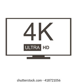Vector monochrome 4K Ultra HD TV icon isolated on white background.