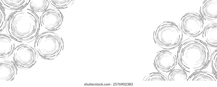 Vector monochrome abstract mosaic background of spirals, dots. Texture of maze. Chaotic ornament, circular pattern of small dots. Design of banners, posters, websites, social networks. 