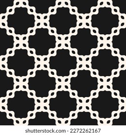 Vector monochrome abstract seamless mesh pattern. Black and white illustration with curved floral shapes, grid, net, lattice. Simple background. Repeat design for print, embossing, textile, fabric