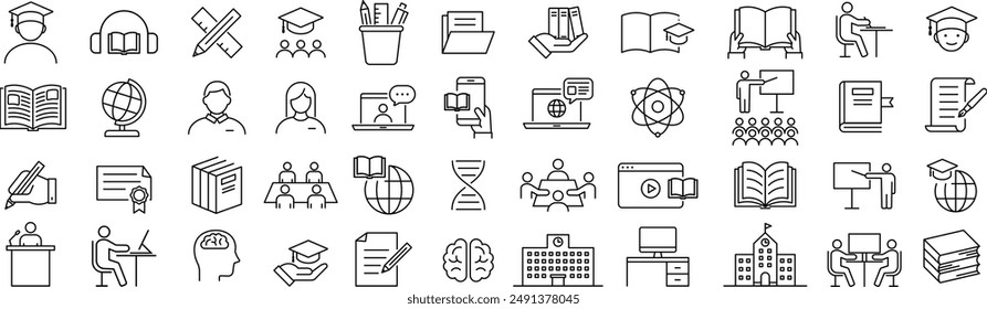 
Vector Monochrome Academic Line Art Icon Set