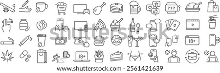 
Vector Monochrome Addiction Line Art Icon Set