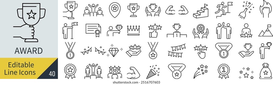 Vektor monochrom Award Line Art Icon Set