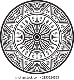 Vector monochrome Aztec ritual circle. Geometric round Native American ornament. Jewelry of ancient shamans.