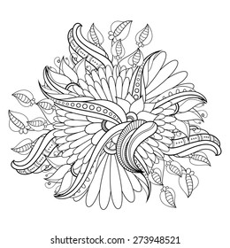 Vector Monochrome Background With Abstract Flowers. Hand Drawn Contour Lines 