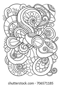 Vector Monochrome Background. Abstract Ornament. Hand Drawn Contour Lines