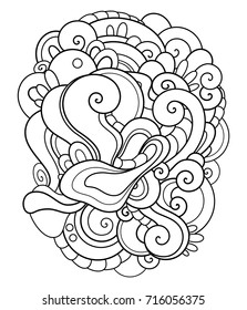 Vector Monochrome Background. Abstract Ornament. Hand Drawn Contour Lines