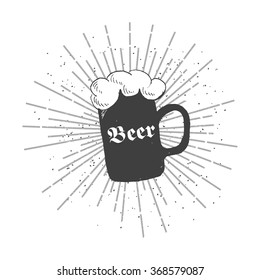 Vector monochrome background with beer and light rays for logo, badge, templates your own logo for your cafe, bar, pub, tavern, brewery. St patricks day.