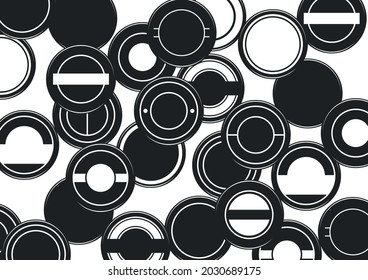 Vector monochrome background of ice hockey pucks with different pattern. Sport illustration.